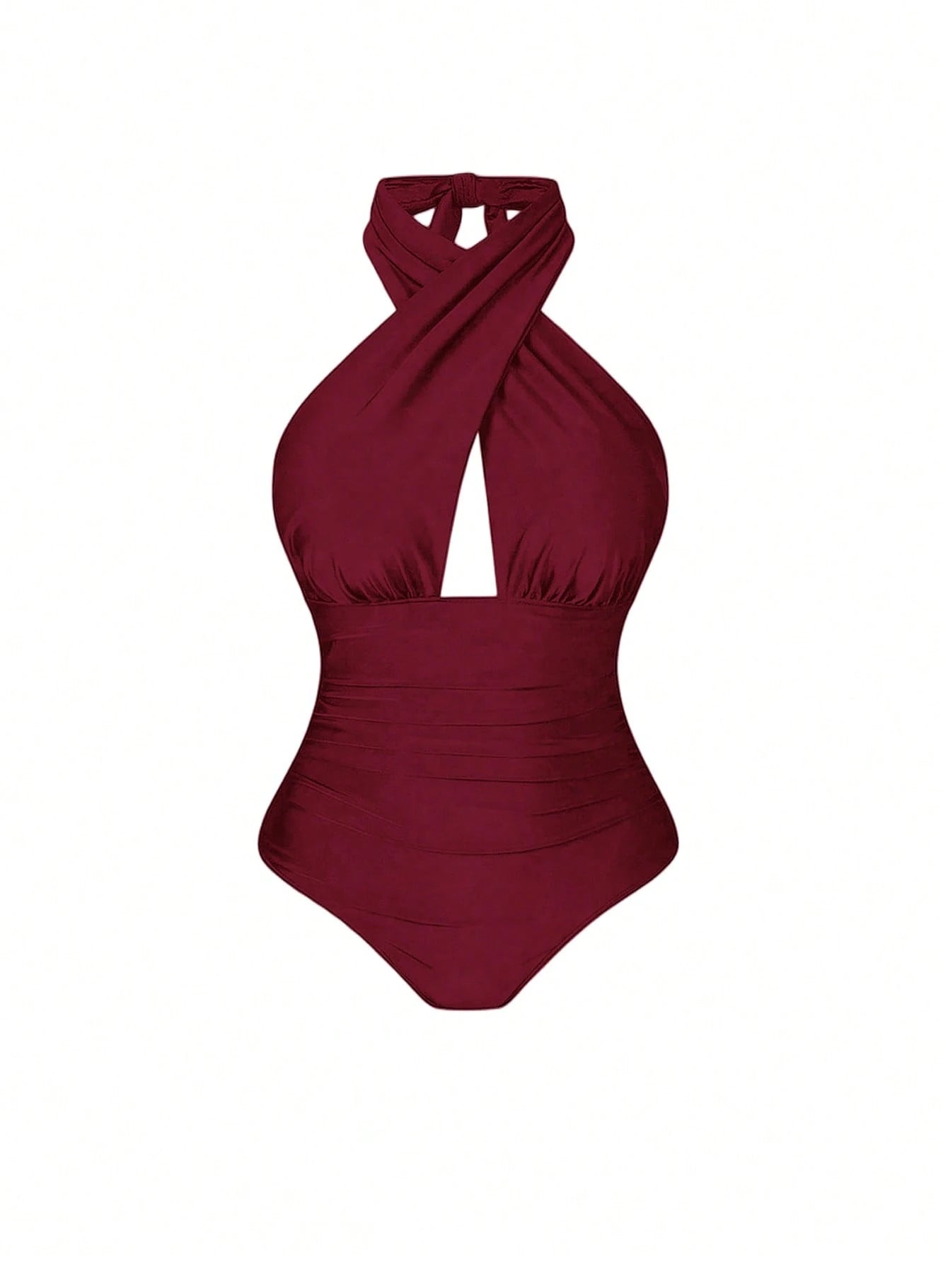Swim Oasis Plus Size Women 2pcs Set Halter Backless One Piece Swimsuit With Random Print Long Beach Cover Up Skirt, Vacation Casual Swimwear Set
