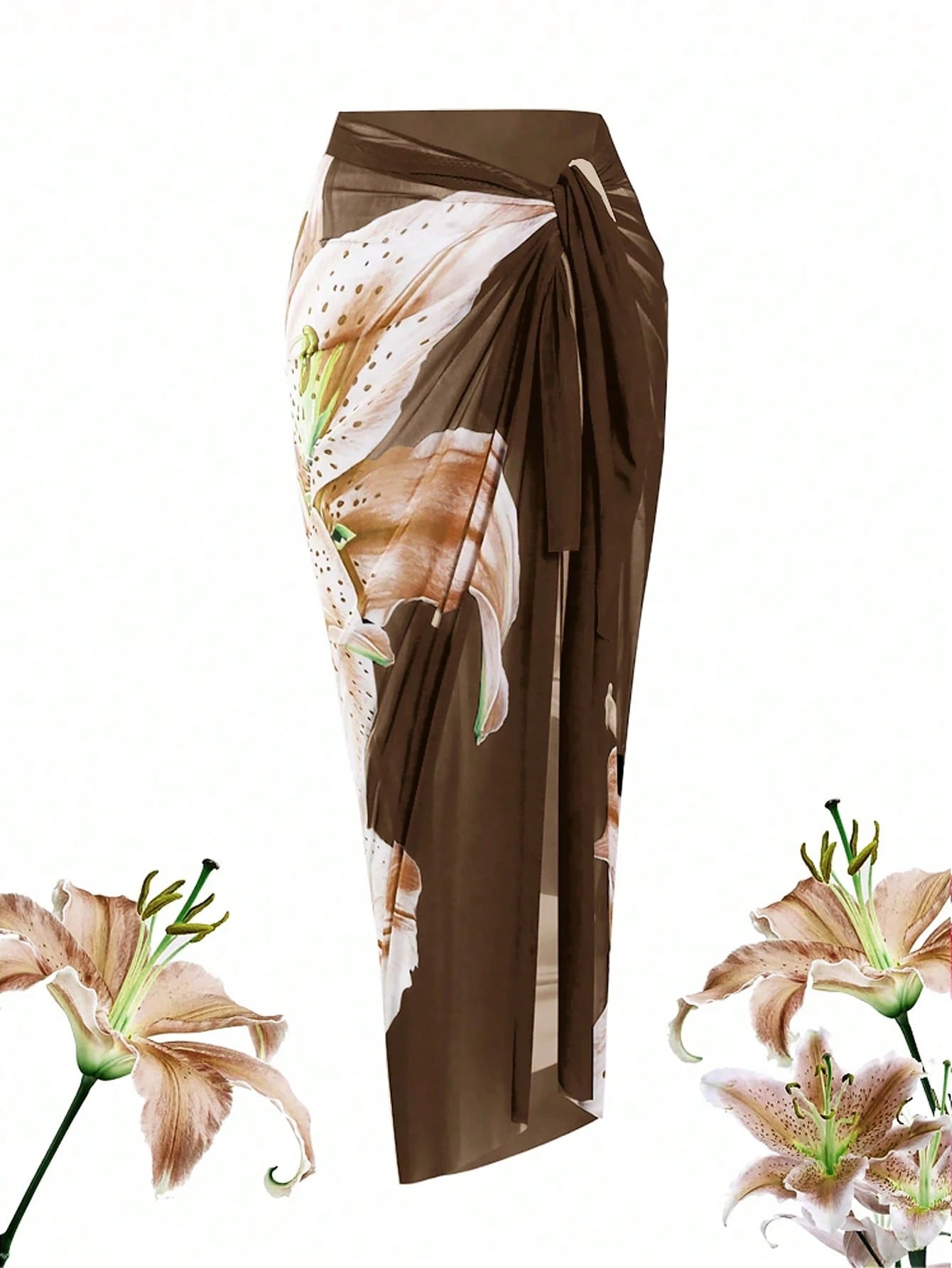 Swim Oasis Plus Size Women's Oasis High-End Floral Print Long Chiffon Dress, Suitable For Summer Beach Vacation