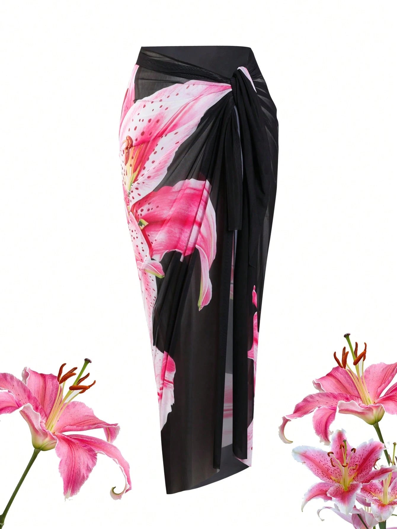 Swim Oasis Plus Size Women's Oasis High-End Floral Print Long Chiffon Dress, Suitable For Summer Beach Vacation