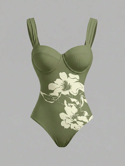 Swim Oasis Women's Floral Print One-Piece Swimsuit And Skirt, Suitable For Beach Vacation, Pool Party, Beach Party