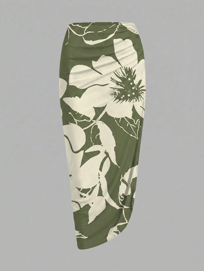 Swim Oasis Women's Floral Print One-Piece Swimsuit And Skirt, Suitable For Beach Vacation, Pool Party, Beach Party