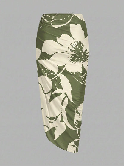 Swim Oasis Women's Floral Print One-Piece Swimsuit And Skirt, Suitable For Beach Vacation, Pool Party, Beach Party