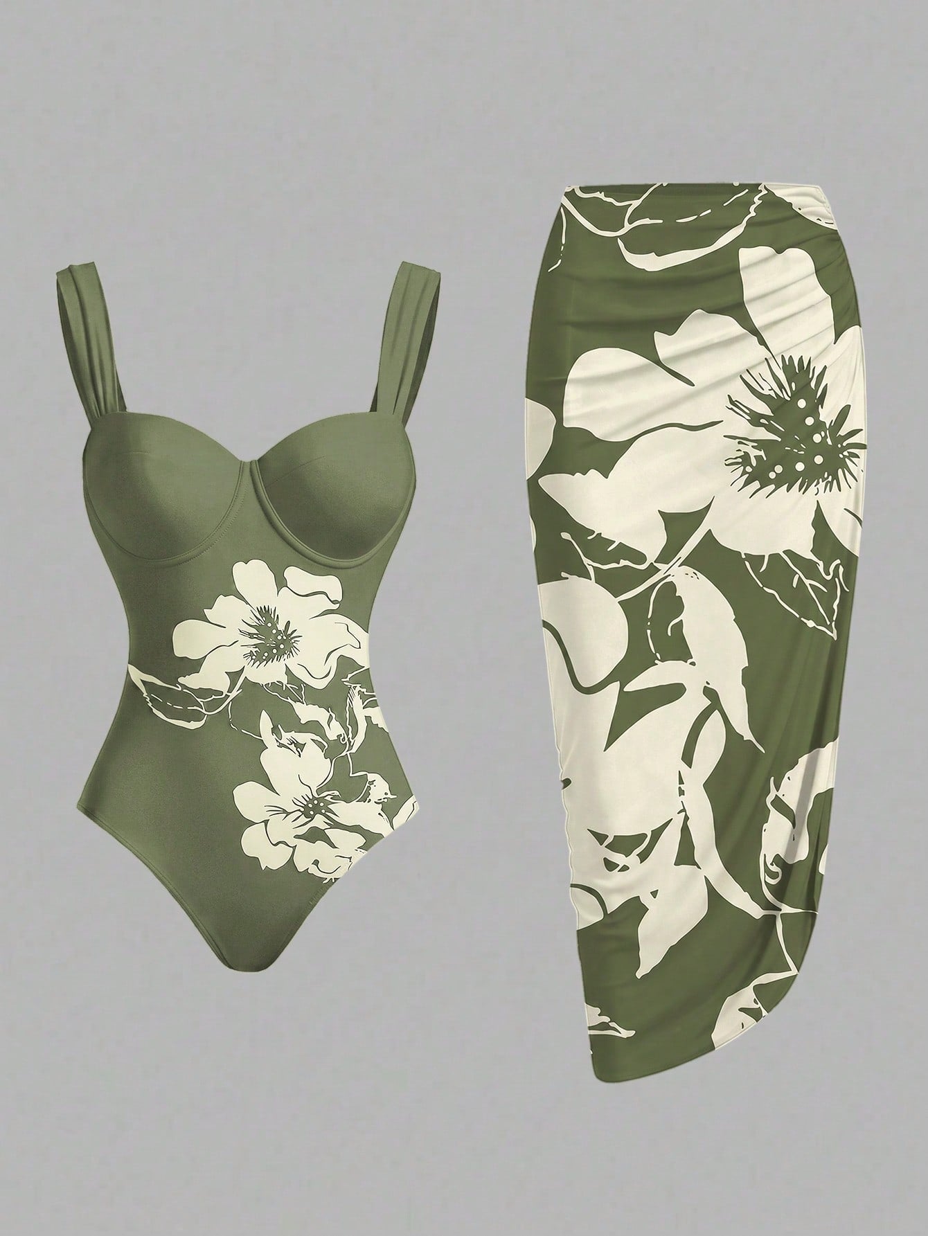 Swim Oasis Women's Floral Print One-Piece Swimsuit And Skirt, Suitable For Beach Vacation, Pool Party, Beach Party