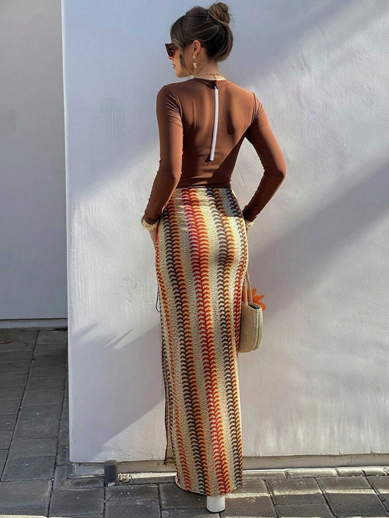 Swim Shayni Women's 3 Pieces Brown And Yellow Polka Dot Burkini Set,Long Sleeve Top,Long Pants,Skirt,Modest,Beach,Holiday,Holiday,Summer Sun Protection Swimwear