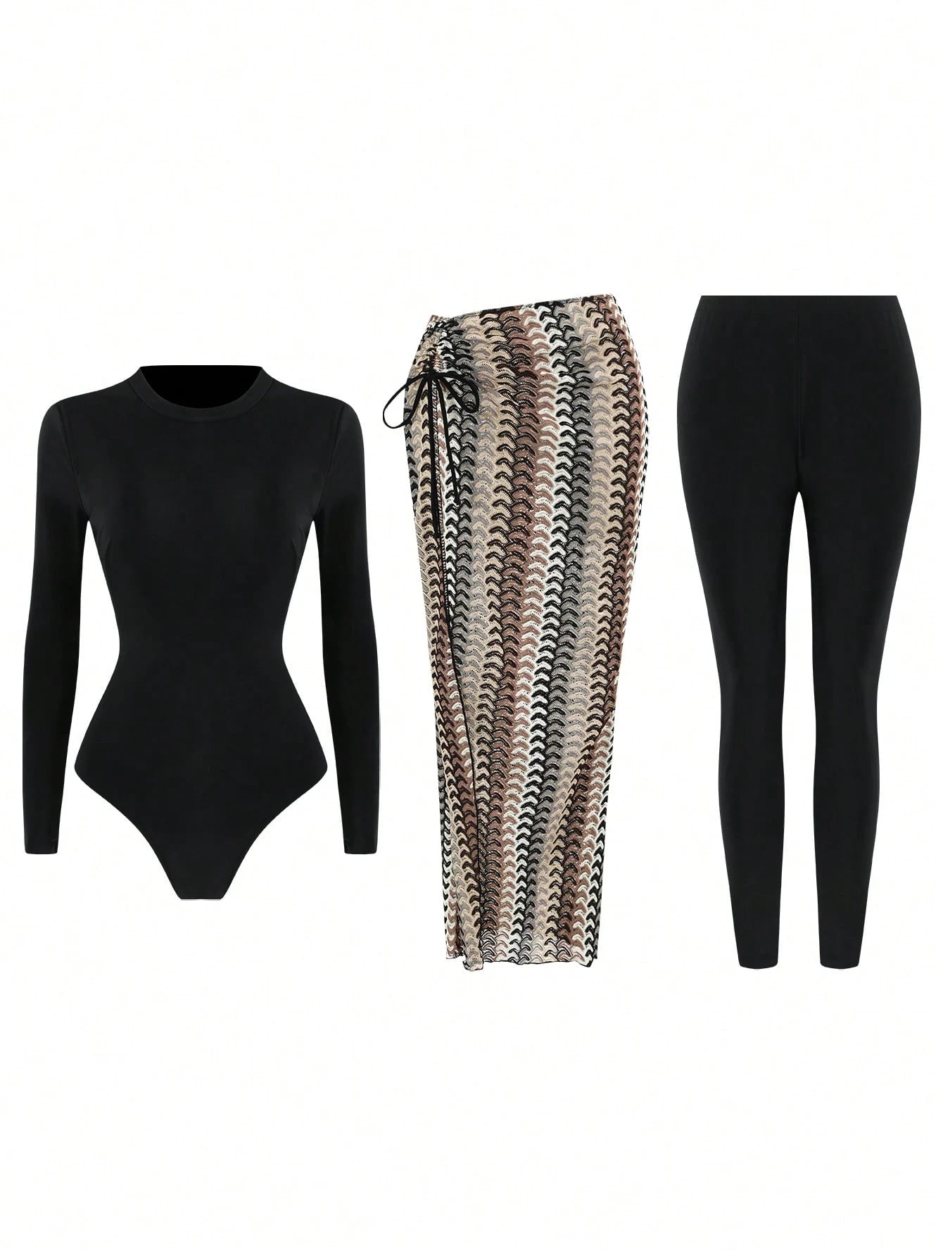 Swim Shayni Women's 3 Pieces Brown And Yellow Polka Dot Burkini Set,Long Sleeve Top,Long Pants,Skirt,Modest,Beach,Holiday,Holiday,Summer Sun Protection Swimwear