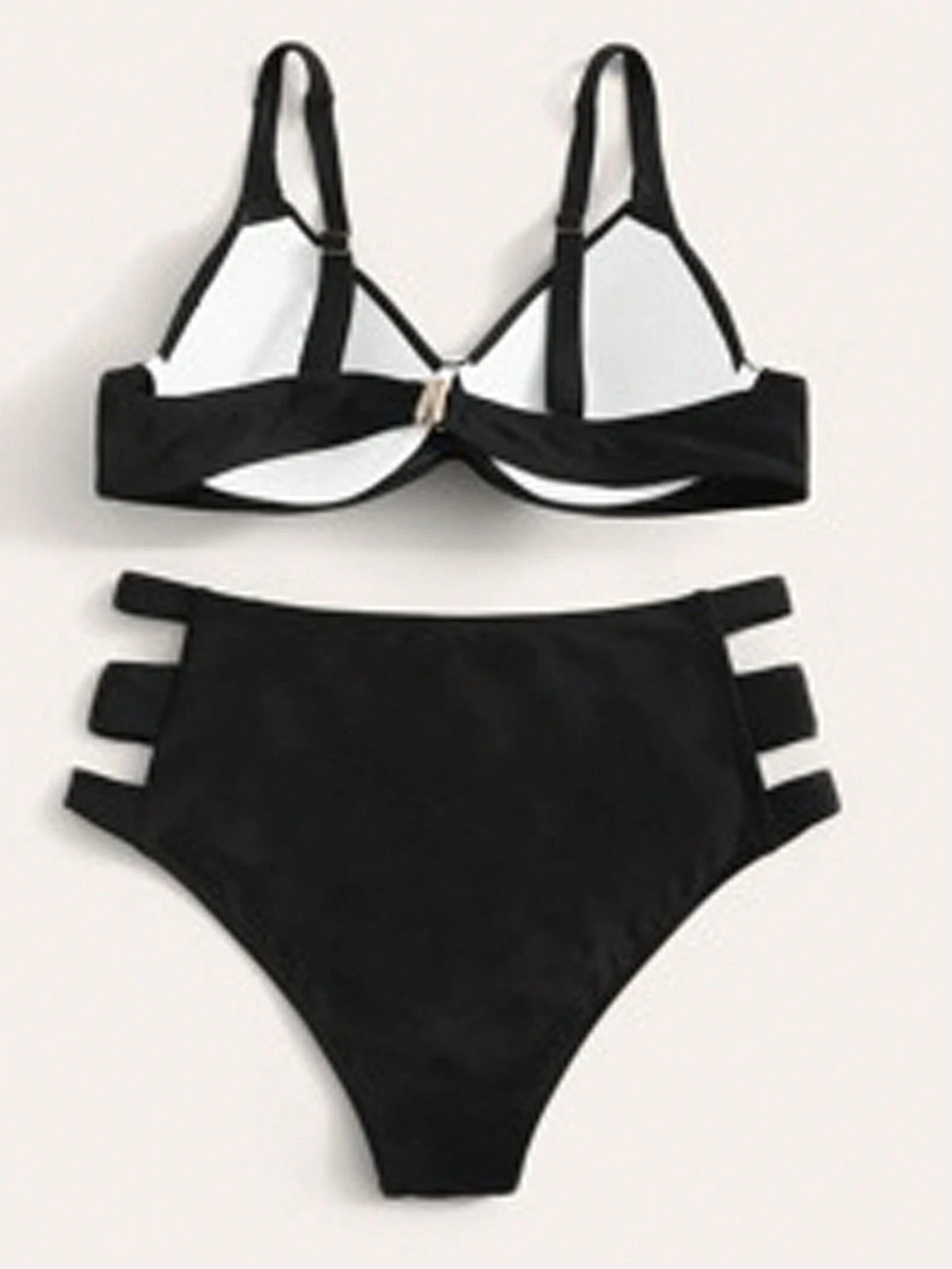 Swim Solid Color Bikini Set, Underwire High Waisted Two Pieces Swimwear Bathing Suit Beach Outfit Summer Vacation,Summer Beach