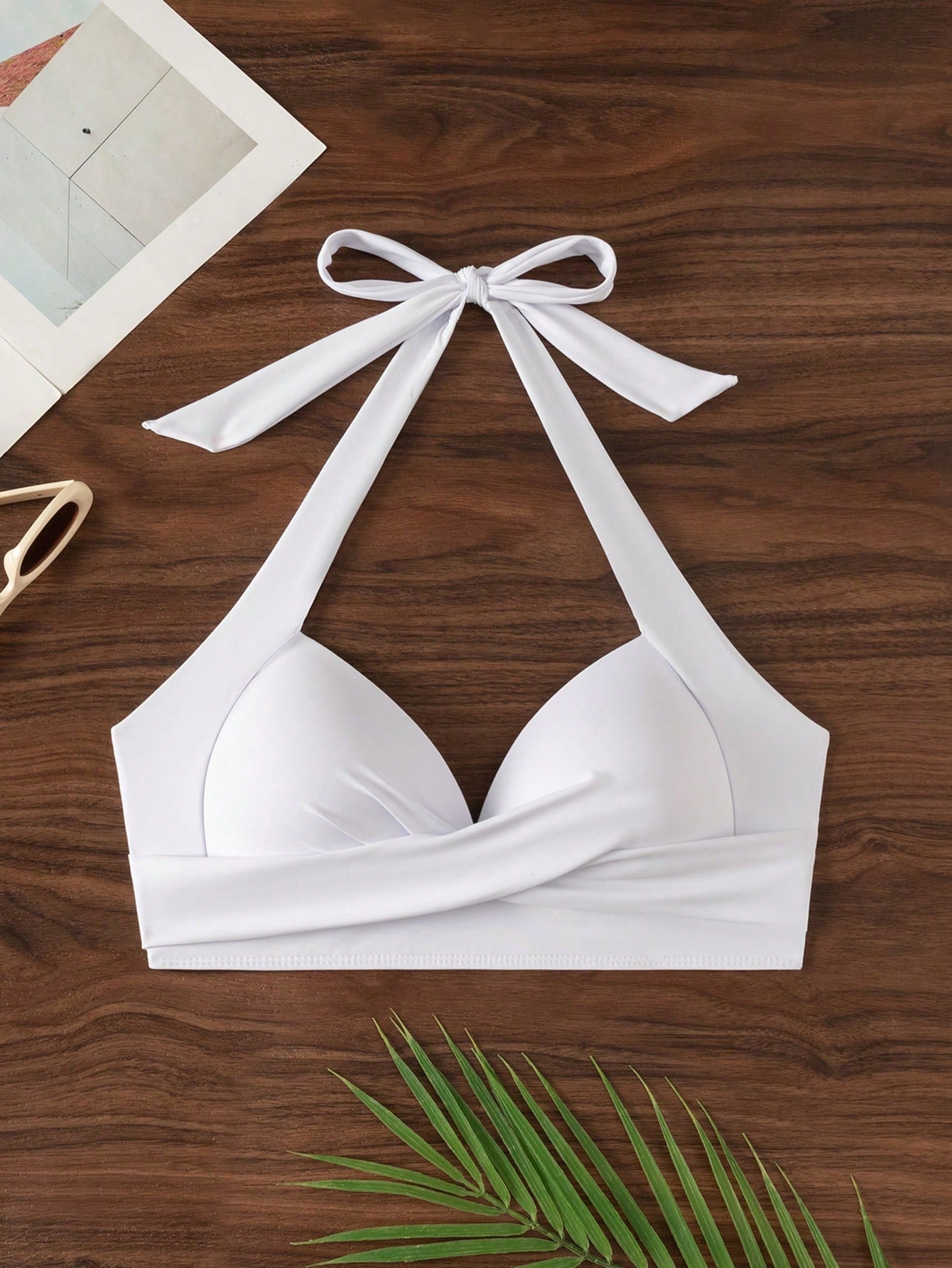 Swim Solid Color Halter Neck Bikini Top For Beach Vacation,Summer Beach