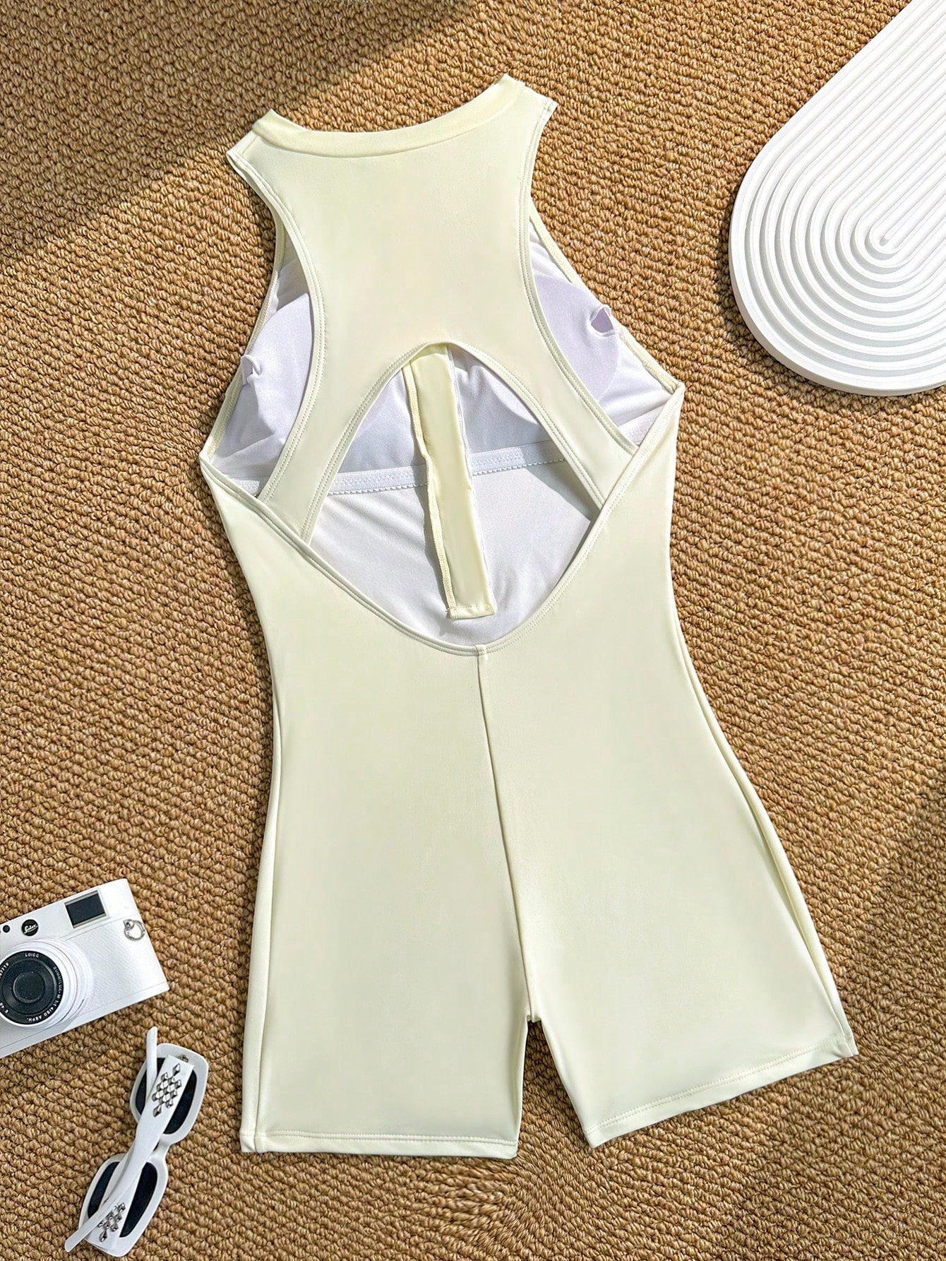 Swim SPRTY New Solid Color Zipper Sleeveless Boyshort One-Piece Swimsuit, Sports Style