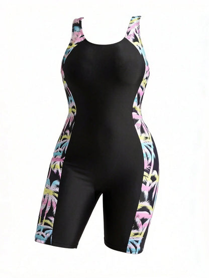 Swim SPRTY Plus Size Women's Printed Simple Daily One-Piece Swimsuit Summer