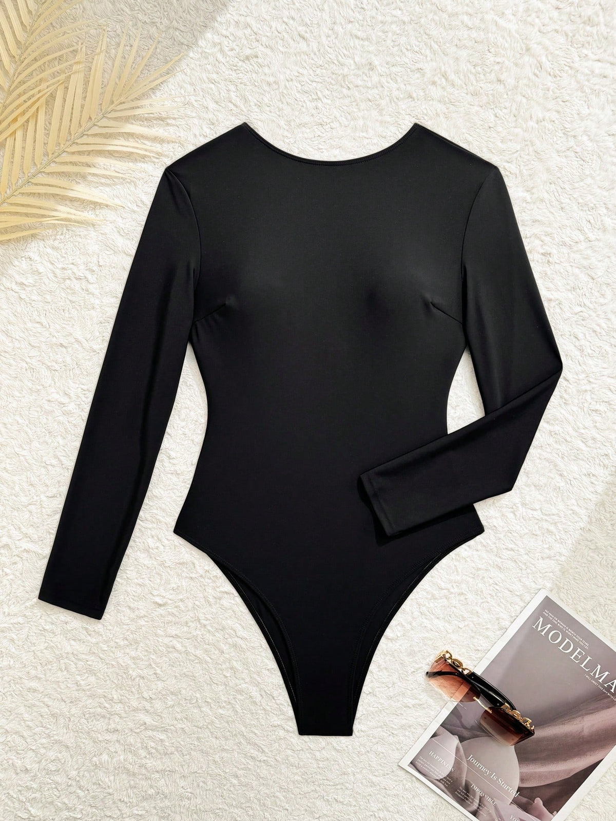 Swim SPRTY Women Classy Black One-Piece Swimsuit,Long Sleeve Sun Protection Sports Style,Open Backless Design,Perfect For Summer Beach Holiday Vacation Surfing