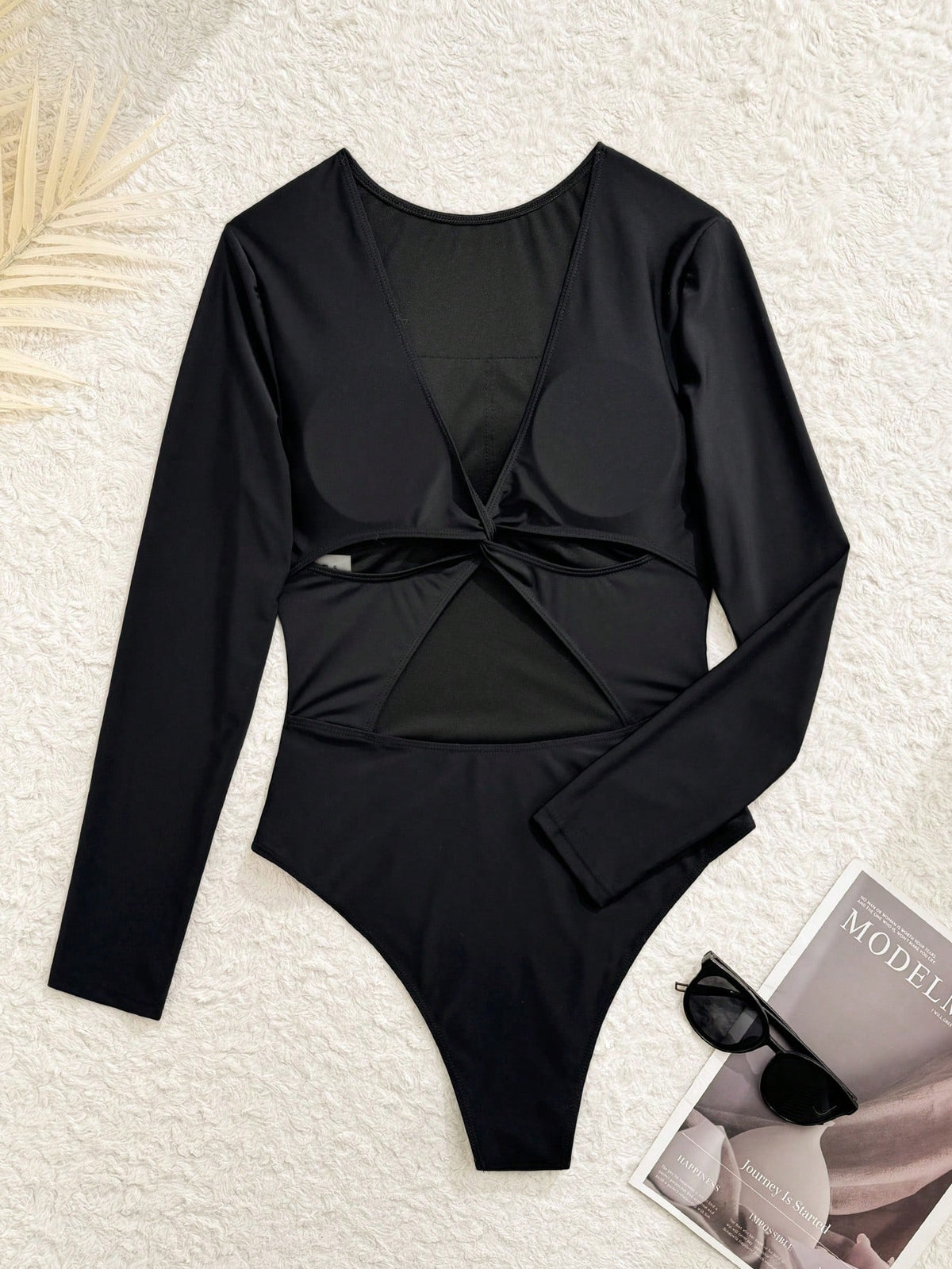 Swim SPRTY Women Classy Black One-Piece Swimsuit,Long Sleeve Sun Protection Sports Style,Open Backless Design,Perfect For Summer Beach Holiday Vacation Surfing