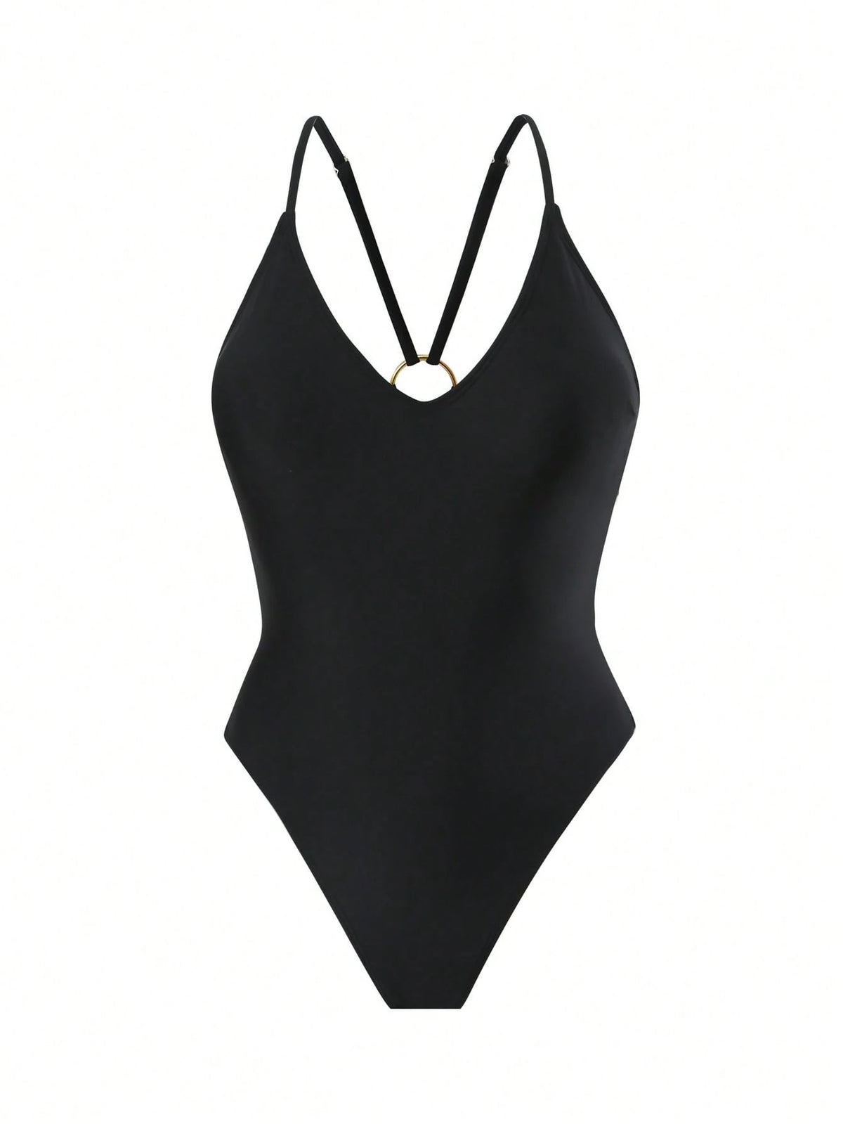Swim SXY One-Piece Swimsuit, Deep V-Neck, Spaghetti Straps, Backless, Hollow-Out, Thong Bottom, Suitable For Beach & Summer