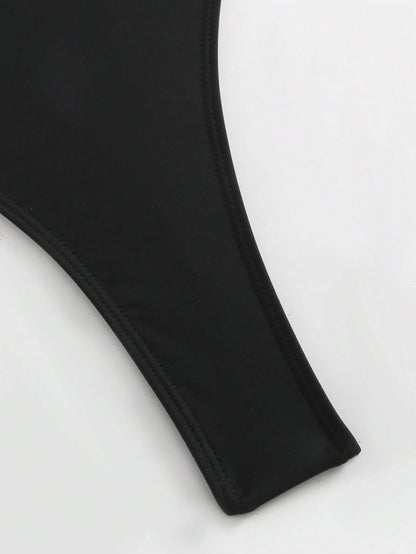 Swim SXY One-Piece Swimsuit, Deep V-Neck, Spaghetti Straps, Backless, Hollow-Out, Thong Bottom, Suitable For Beach & Summer
