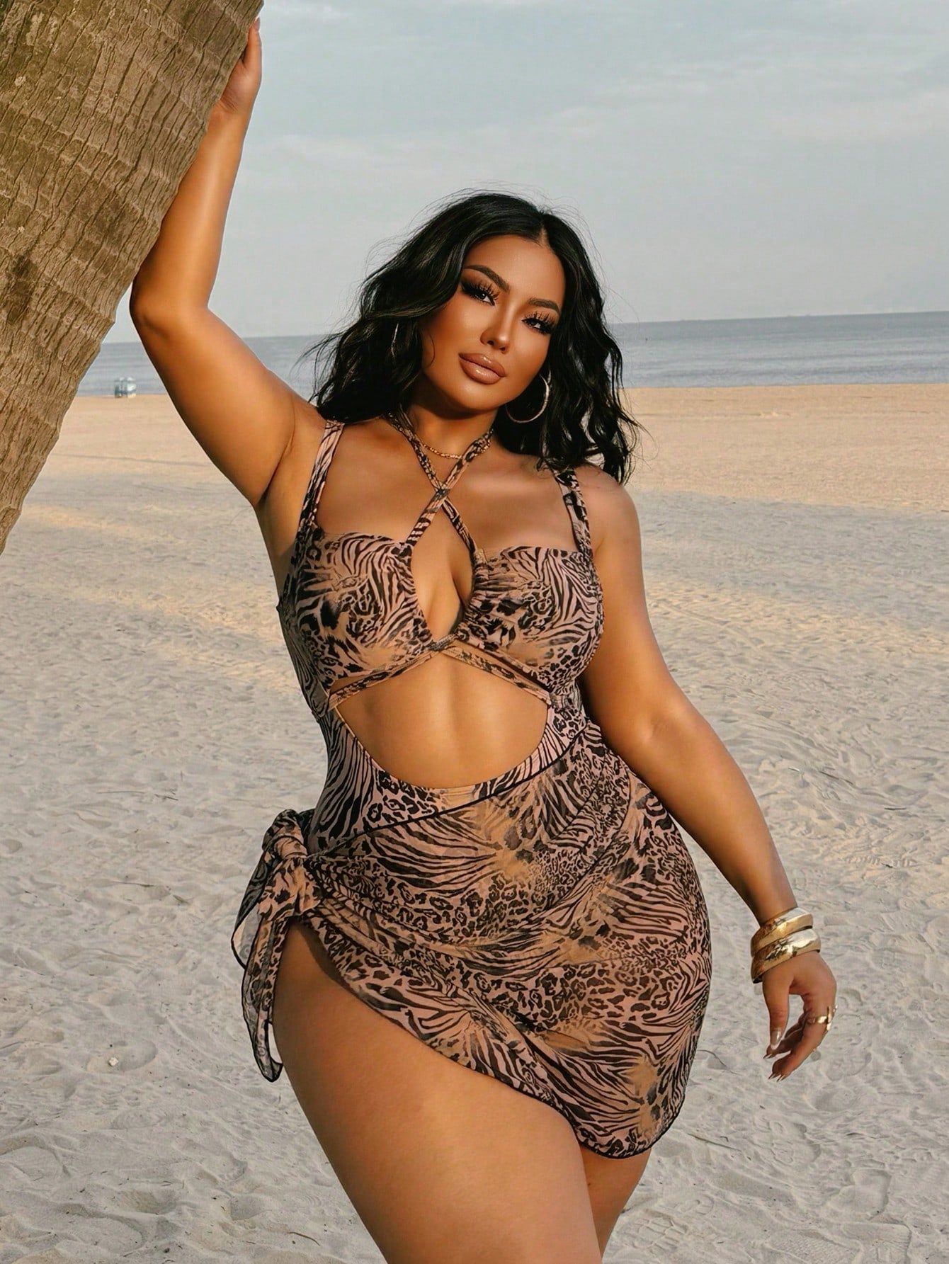Swim SXY Plus Size Women 1-Piece Leopard Print Full Coverage Random Pattern Sexy Swimsuit
