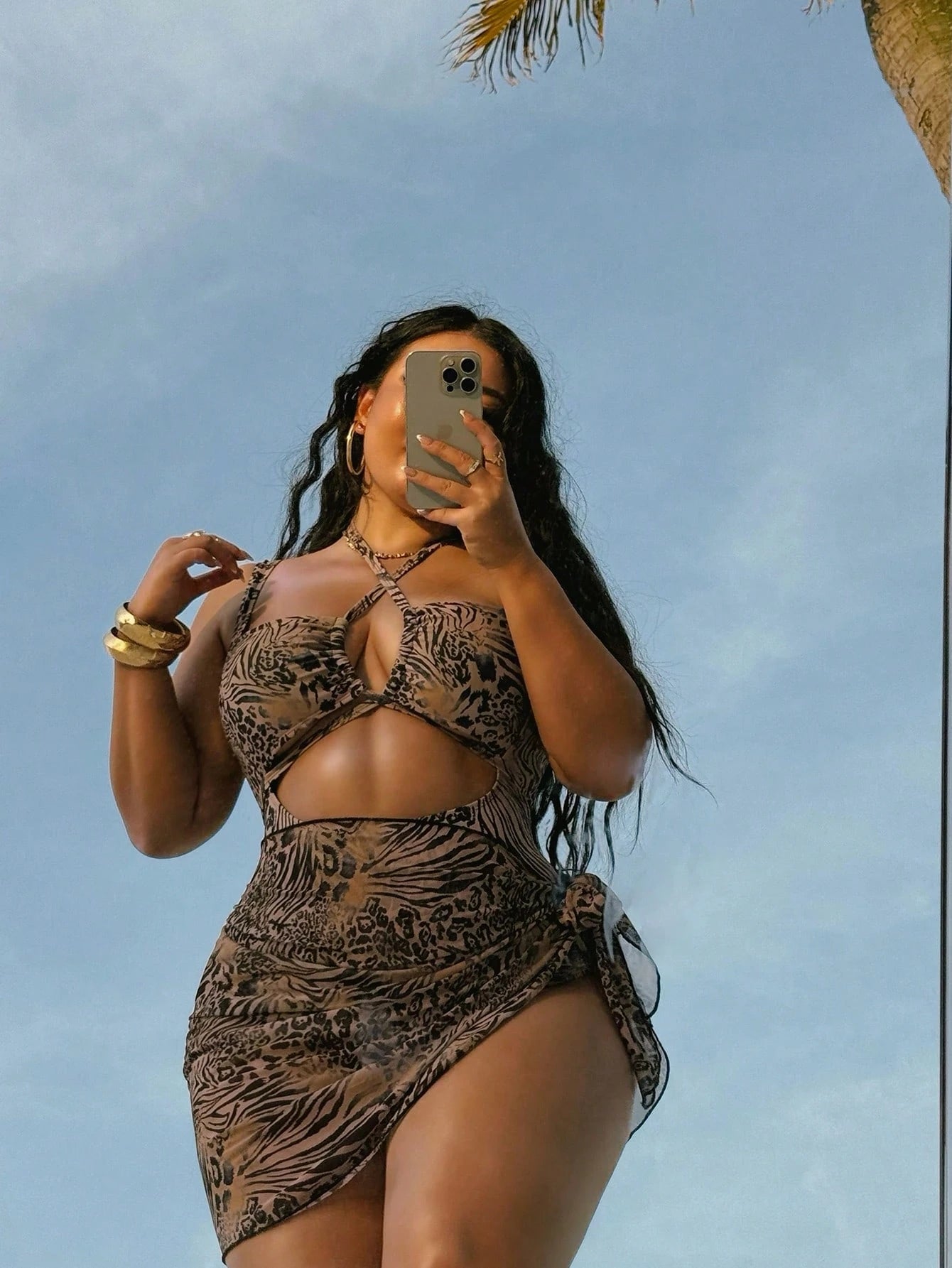 Swim SXY Plus Size Women 1-Piece Leopard Print Full Coverage Random Pattern Sexy Swimsuit
