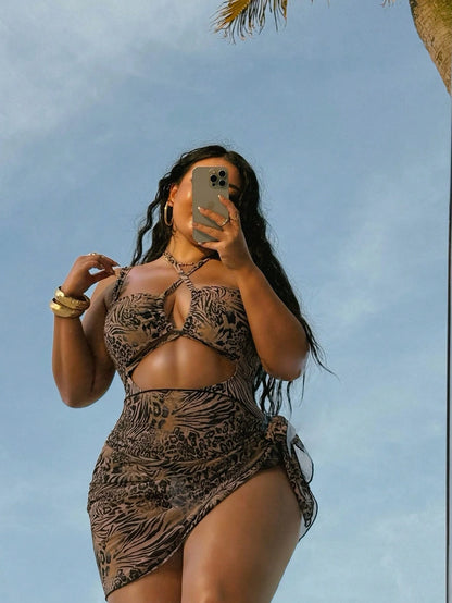 Swim SXY Plus Size Women 1-Piece Leopard Print Full Coverage Random Pattern Sexy Swimsuit