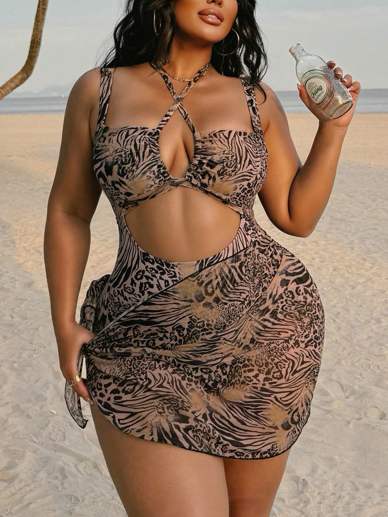 Swim SXY Plus Size Women 1-Piece Leopard Print Full Coverage Random Pattern Sexy Swimsuit