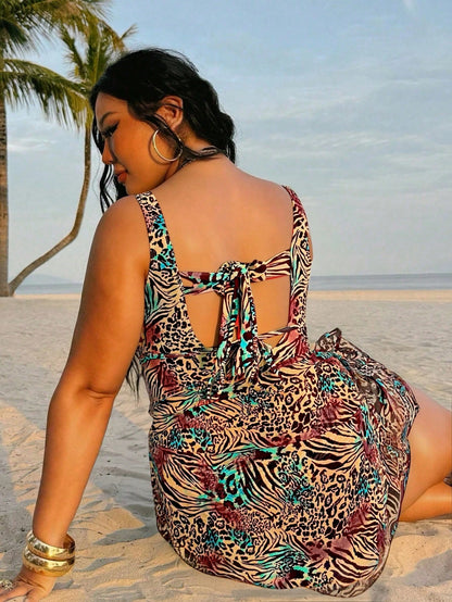 Swim SXY Plus Size Women 1-Piece Leopard Print Full Coverage Random Pattern Sexy Swimsuit