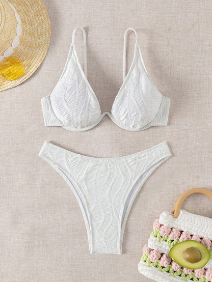 Swim SXY Women's Textured Back Criss Cross Bikini Set, Underwire Two Piece Swimwear Bathing Suit Beach Outfit Summer Vacation,Summer Beach