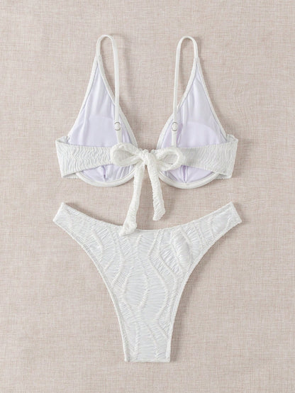 Swim SXY Women's Textured Back Criss Cross Bikini Set, Underwire Two Piece Swimwear Bathing Suit Beach Outfit Summer Vacation,Summer Beach