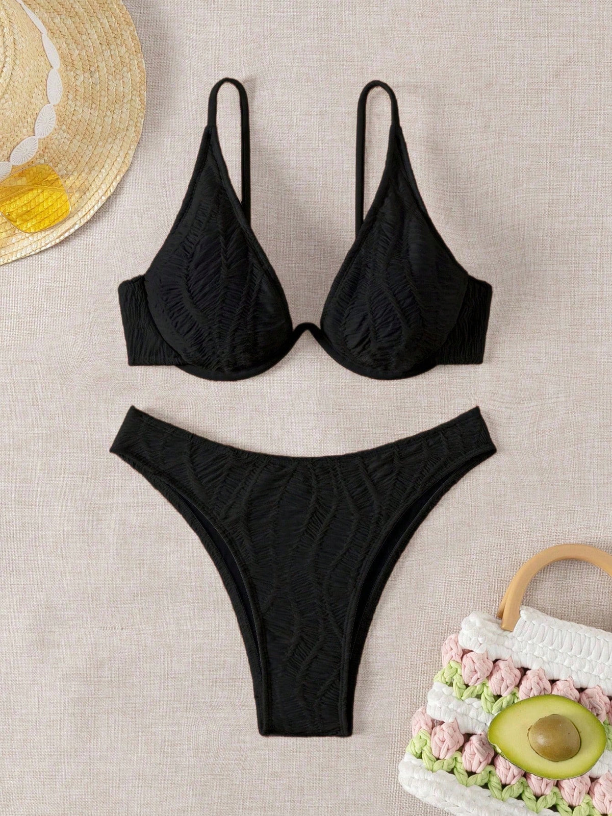 Swim SXY Women's Textured Back Criss Cross Bikini Set, Underwire Two Piece Swimwear Bathing Suit Beach Outfit Summer Vacation,Summer Beach