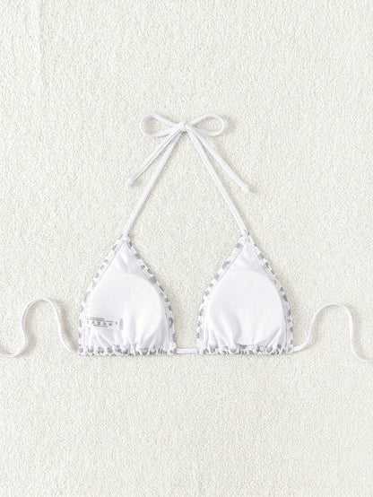 Swim Vcay 2025 Women Leopard Print Halter Bikini Top,White Animal Print Triangle Bathing Suit,Summer Casual Holiday Pool Party Vacation Holiday Beach Swimwear