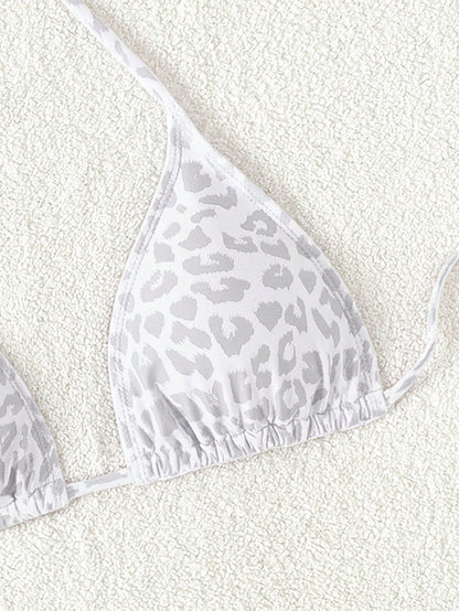Swim Vcay 2025 Women Leopard Print Halter Bikini Top,White Animal Print Triangle Bathing Suit,Summer Casual Holiday Pool Party Vacation Holiday Beach Swimwear