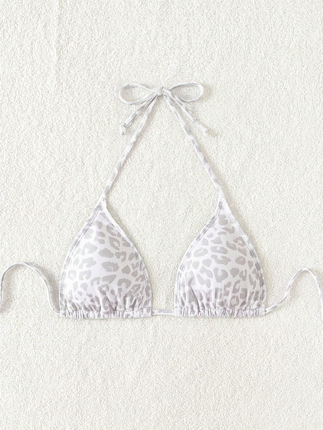 Swim Vcay 2025 Women Leopard Print Halter Bikini Top,White Animal Print Triangle Bathing Suit,Summer Casual Holiday Pool Party Vacation Holiday Beach Swimwear