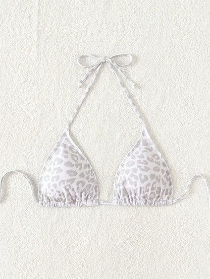 Swim Vcay 2025 Women Leopard Print Halter Bikini Top,White Animal Print Triangle Bathing Suit,Summer Casual Holiday Pool Party Vacation Holiday Beach Swimwear