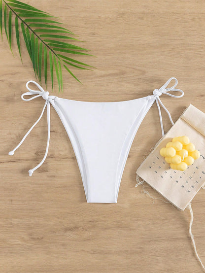 Swim Vcay 2025 Women's Solid Color Bikini Bottom With Tie At Summer Beach