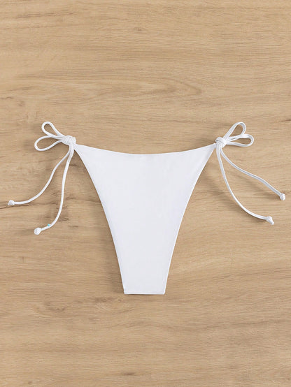 Swim Vcay 2025 Women's Solid Color Bikini Bottom With Tie At Summer Beach
