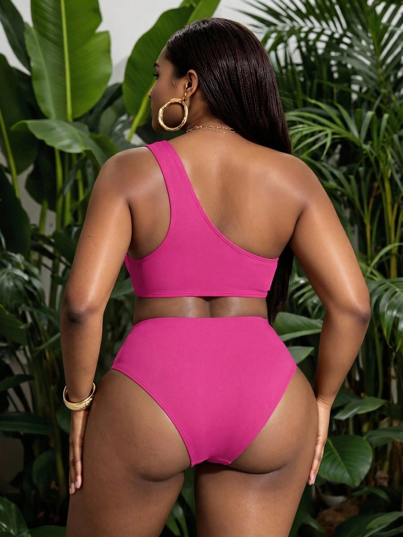 Swim Vcay 2026 New Summer Vacation Maroon Asymmetric Design Metal Party Beach Plus Size Women's Bikini Set Sexy