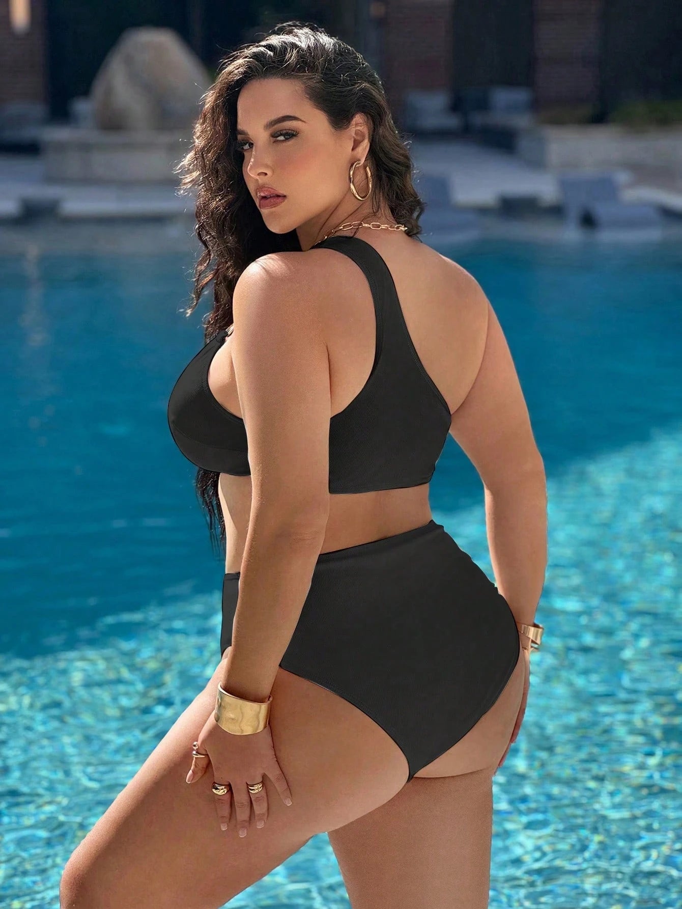 Swim Vcay 2026 New Summer Vacation Maroon Asymmetric Design Metal Party Beach Plus Size Women's Bikini Set Sexy