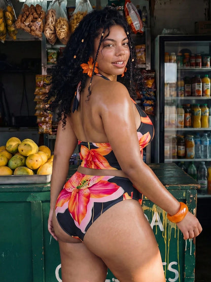 Swim Vcay 2026 New Tropical Print 2-Piece Bikini Set For Women, Casual Resort Style, Summer Vacation Outfit, Floral Bikini, Plus Size Tankini