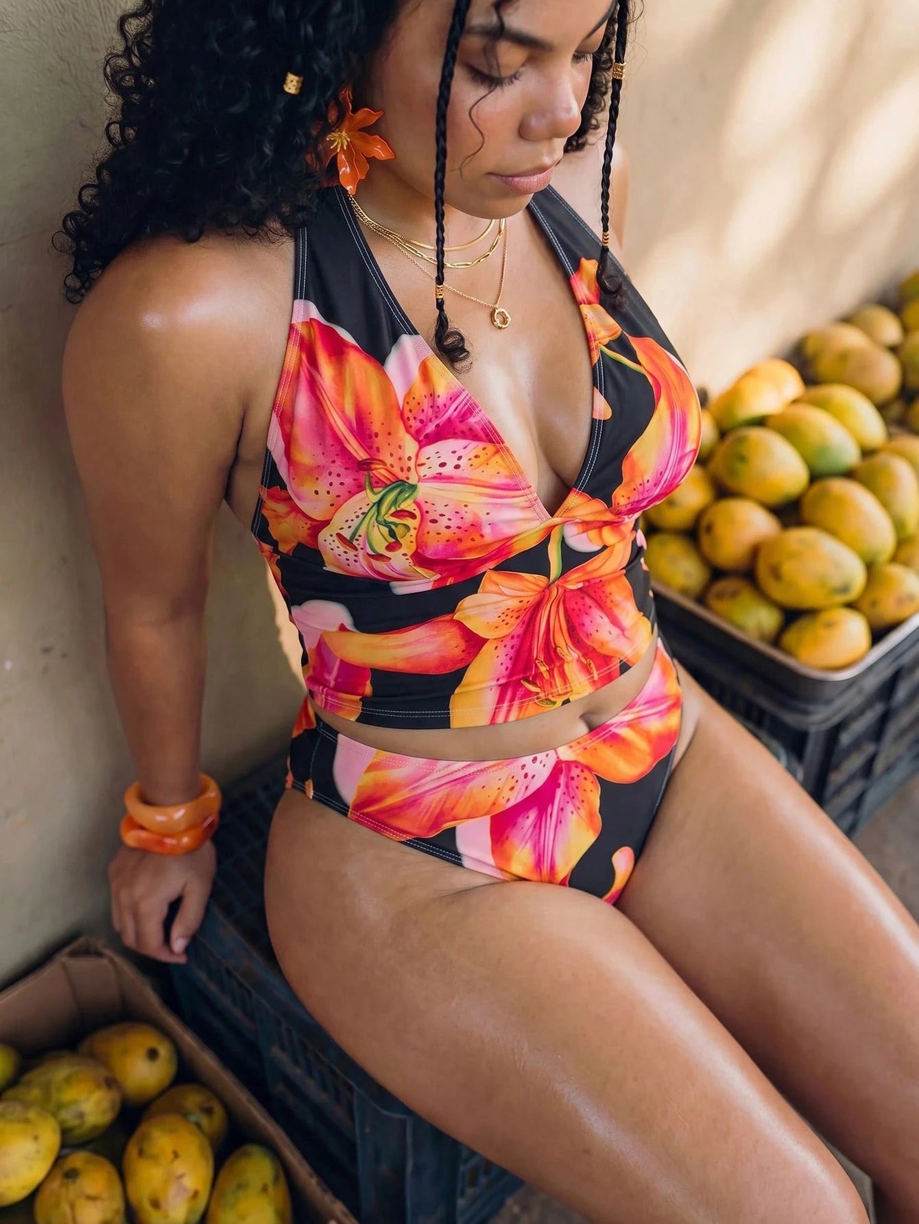 Swim Vcay 2026 New Tropical Print 2-Piece Bikini Set For Women, Casual Resort Style, Summer Vacation Outfit, Floral Bikini, Plus Size Tankini