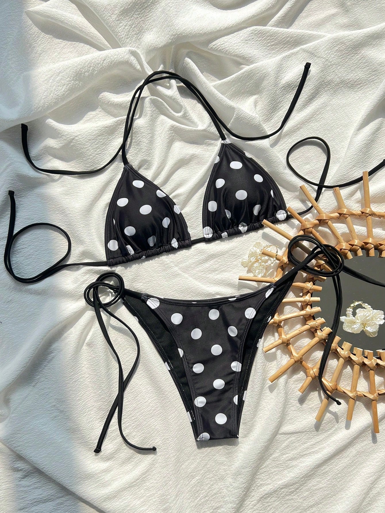 Swim Vcay 2026 Spring/Summer Women's Spaghetti Strap Halter Leopard Print Random Pattern Sexy Vacation Side Tie Thong Bikini 2-Piece Swimsuit
