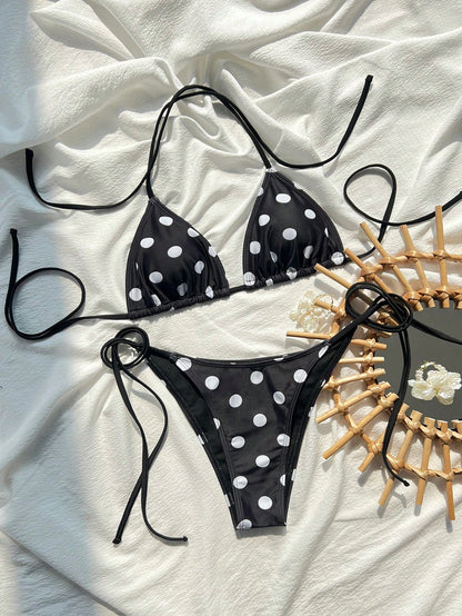 Swim Vcay 2026 Spring/Summer Women's Spaghetti Strap Halter Leopard Print Random Pattern Sexy Vacation Side Tie Thong Bikini 2-Piece Swimsuit