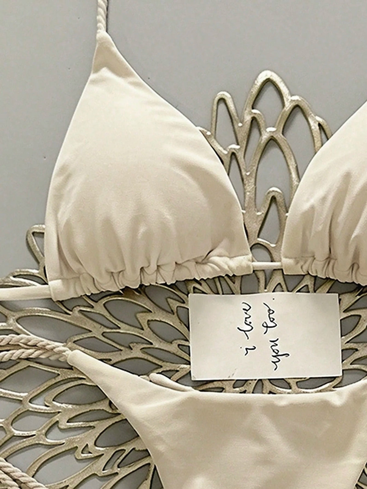 Swim Vcay 2pcs Women Apricot Bikini Swimwear Set, Handmade Rope Decor Swimwear Bikini Sets For Women Rouche Bathing Suit Bikini Alt