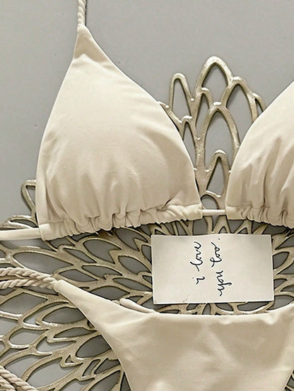Swim Vcay 2pcs Women Apricot Bikini Swimwear Set, Handmade Rope Decor Swimwear Bikini Sets For Women Rouche Bathing Suit Bikini Alt