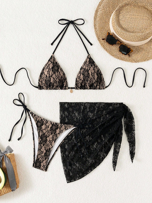 Swim Vcay 3pcs Women Summer Lace Bikini Set Summer Beach