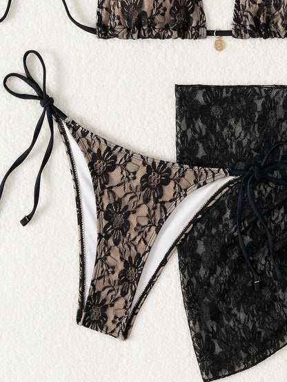 Swim Vcay 3pcs Women Summer Lace Bikini Set Summer Beach