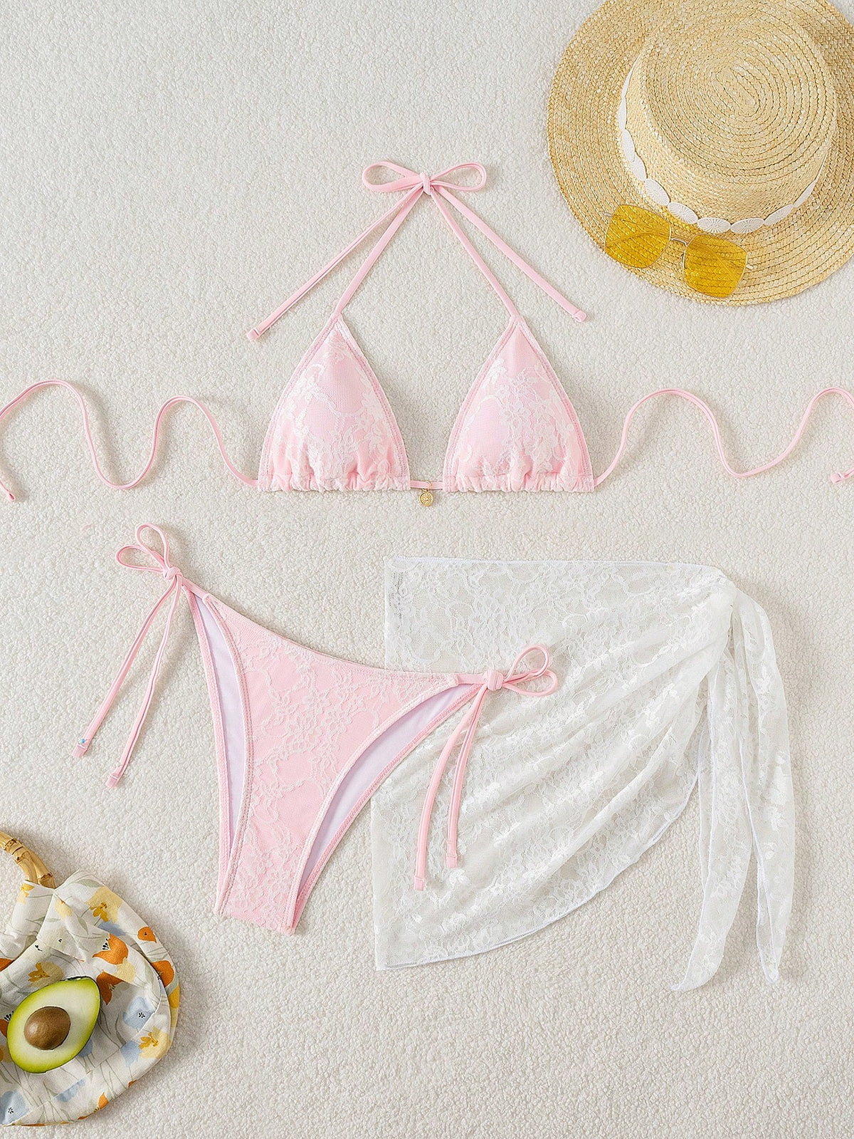 Swim Vcay 3pcs Women Summer Lace Bikini Set Summer Beach