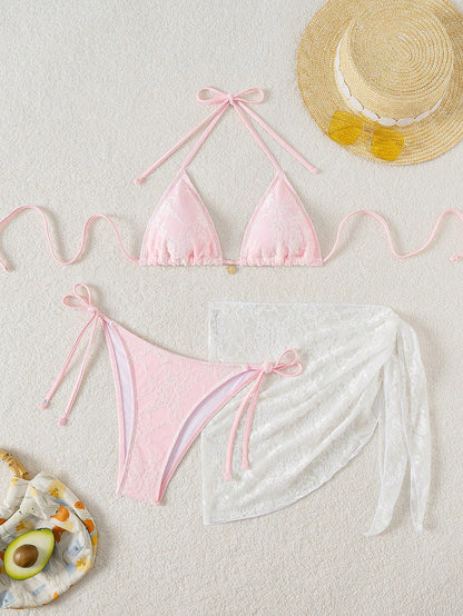 Swim Vcay 3pcs Women Summer Lace Bikini Set Summer Beach