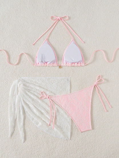 Swim Vcay 3pcs Women Summer Lace Bikini Set Summer Beach
