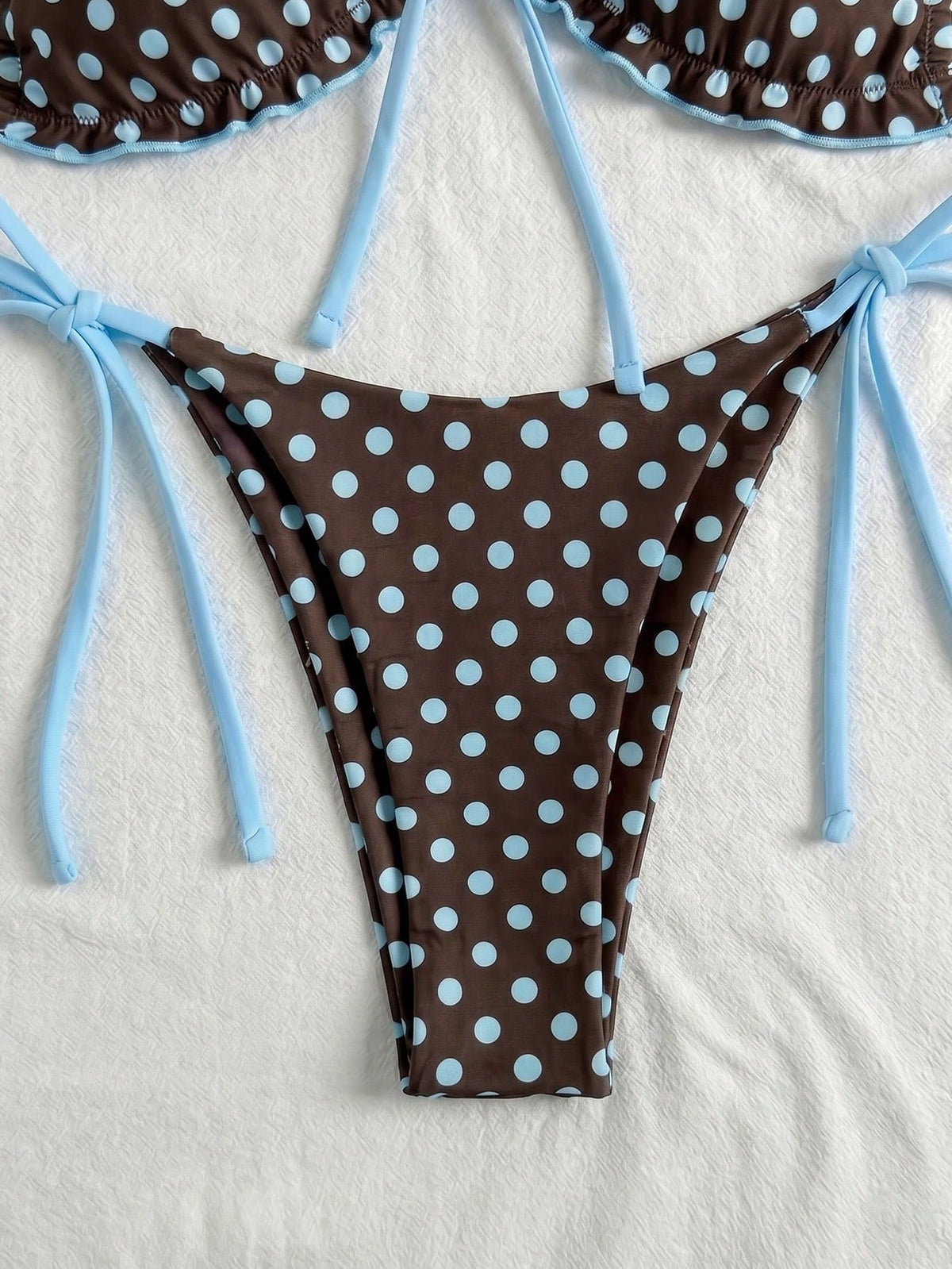 Swim Vcay New Spring/Summer Beach Pool Party Vacation Fashion Sexy Cute Polka Dot Print Ruffle Drawstring Thin Strap Bikini Two-Piece Swimsuit For Women