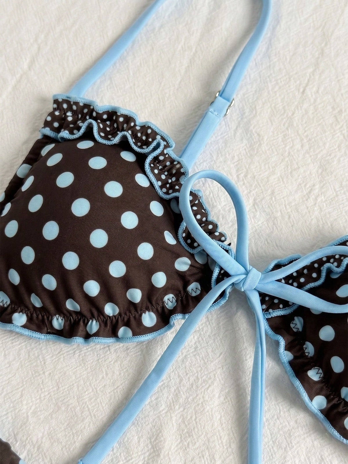 Swim Vcay New Spring/Summer Beach Pool Party Vacation Fashion Sexy Cute Polka Dot Print Ruffle Drawstring Thin Strap Bikini Two-Piece Swimsuit For Women