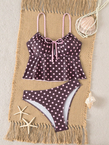 Swim Vcay New Sweet Style Women's Swimwear, Ruched Bust, Bow Accent, Adjustable Shoulder Straps, Suitable For Beach, Casual Vacation, Pool, Party