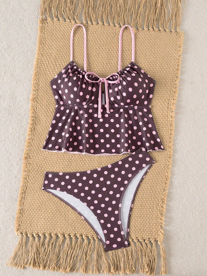 Swim Vcay New Sweet Style Women's Swimwear, Ruched Bust, Bow Accent, Adjustable Shoulder Straps, Suitable For Beach, Casual Vacation, Pool, Party