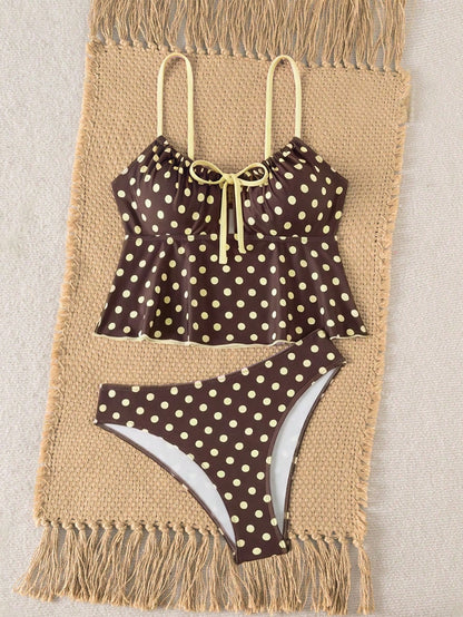 Swim Vcay New Sweet Style Women's Swimwear, Ruched Bust, Bow Accent, Adjustable Shoulder Straps, Suitable For Beach, Casual Vacation, Pool, Party