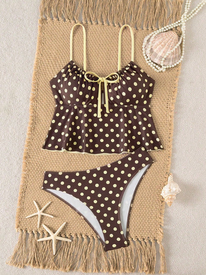 Swim Vcay New Sweet Style Women's Swimwear, Ruched Bust, Bow Accent, Adjustable Shoulder Straps, Suitable For Beach, Casual Vacation, Pool, Party